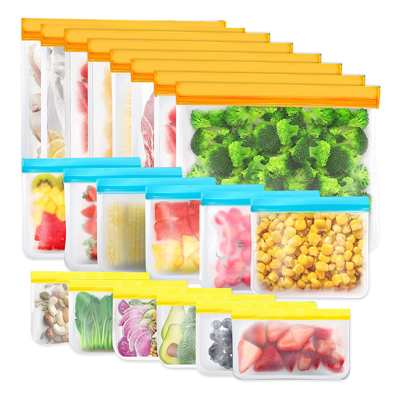 Räätälöity tukkumyynti uudelleenkäytettävät säilytyspussit, BPA Free Silicone -ruokapussit